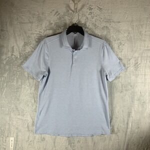 Lululemon Men's Polo Shirt Blue Striped‎ Textured Short Sleeve XL